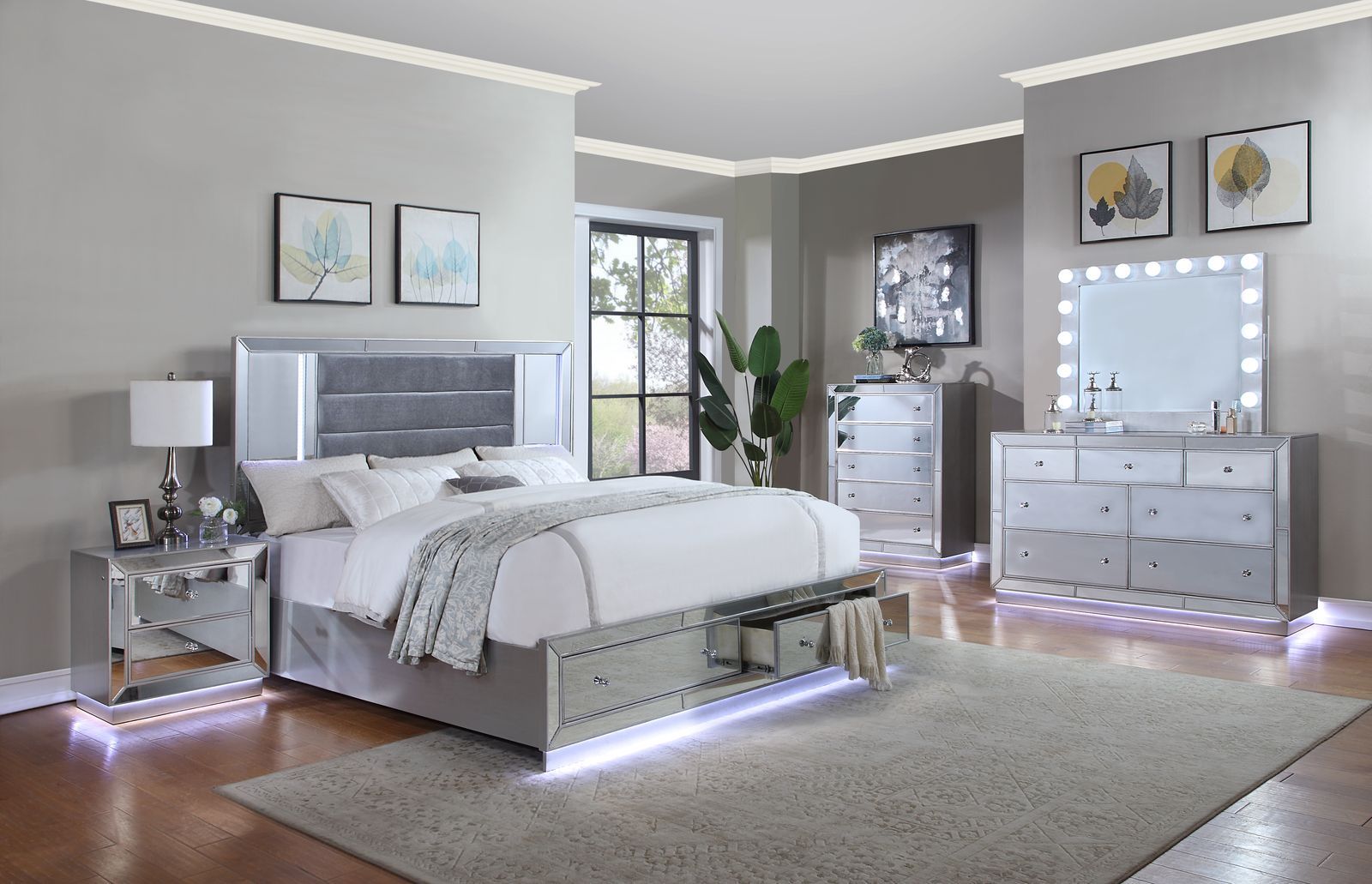Platinum Silver Led Queen Bed