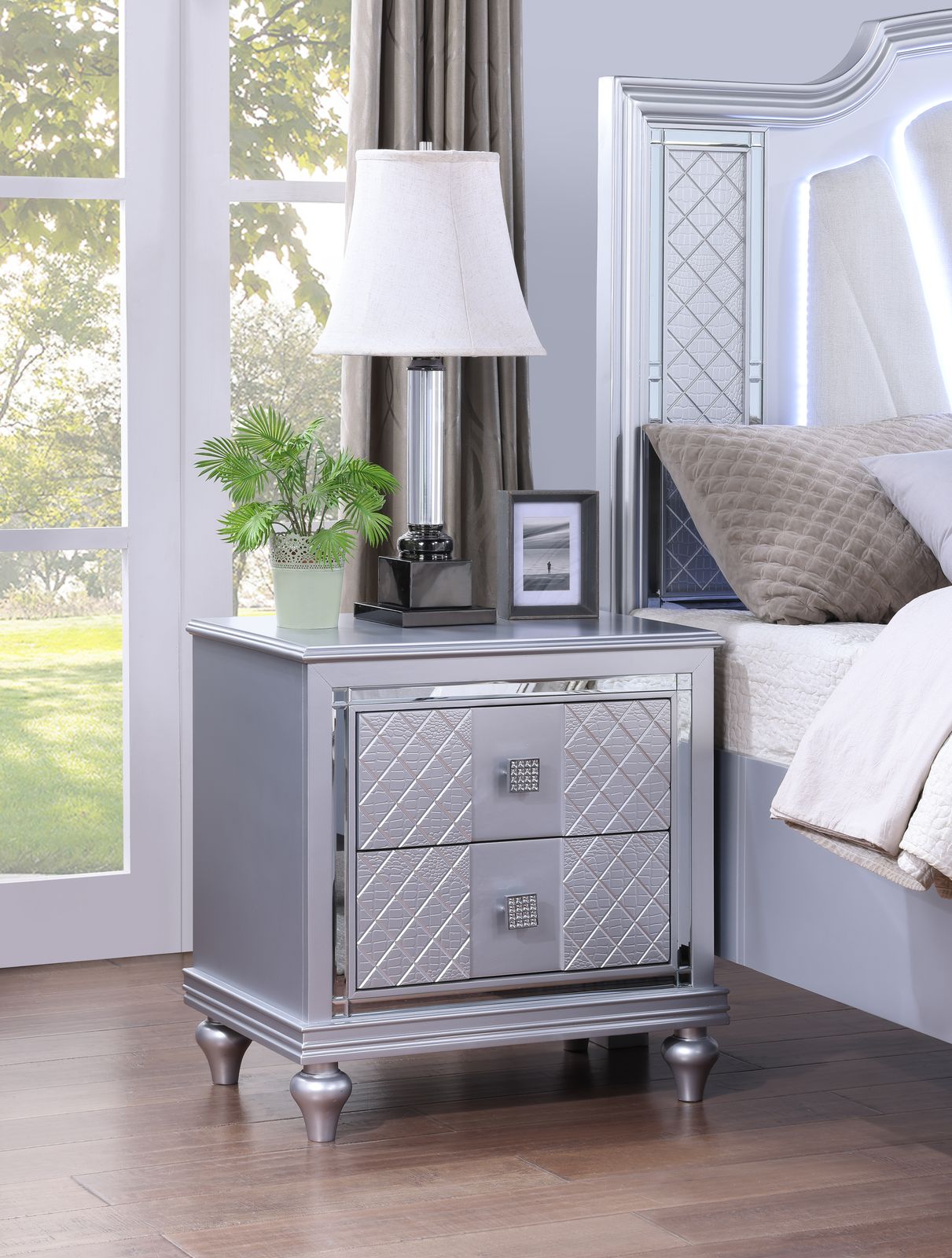 Silver Night Stand W/Usb