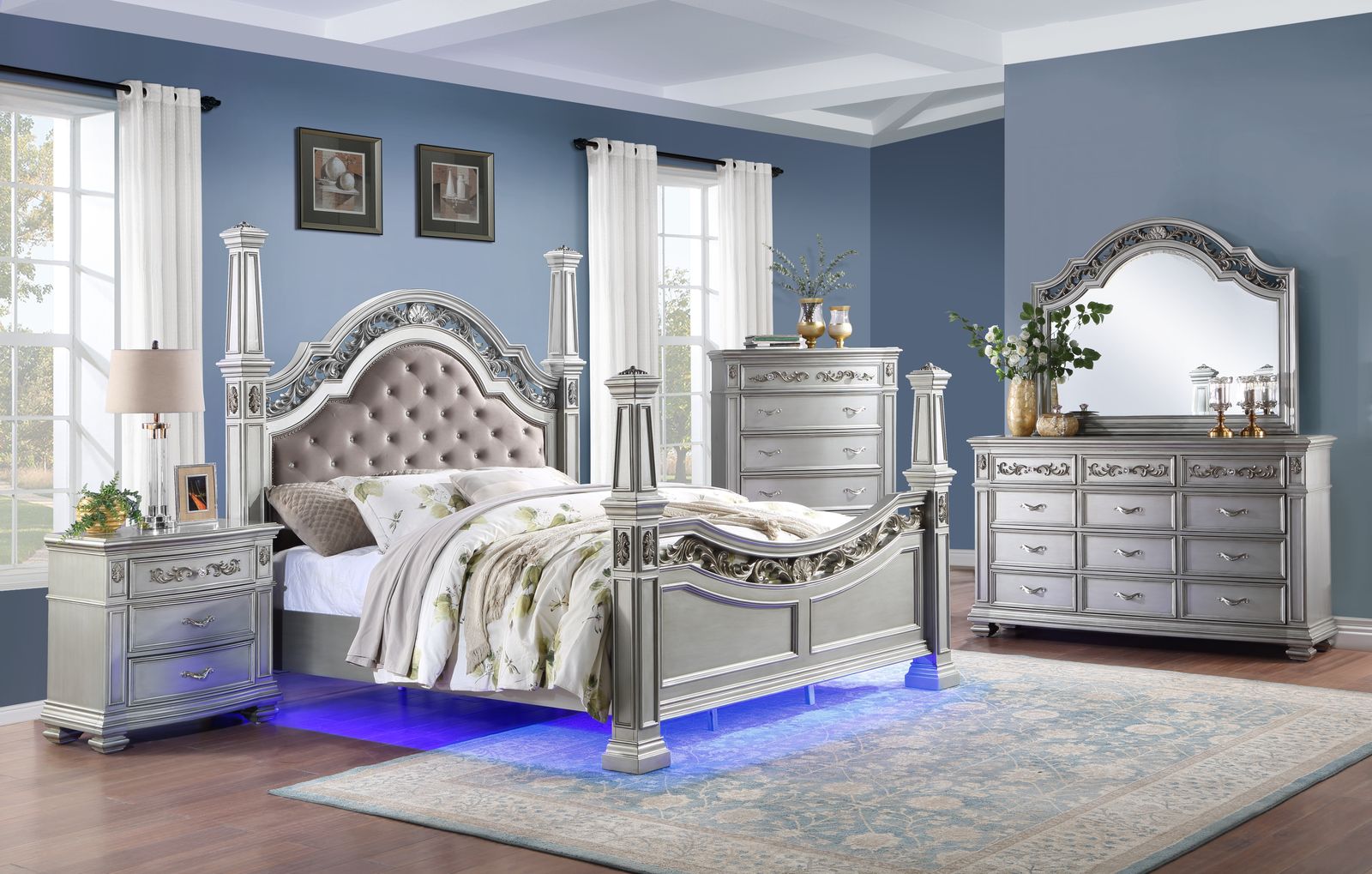 Silver Metallic Queen Bed